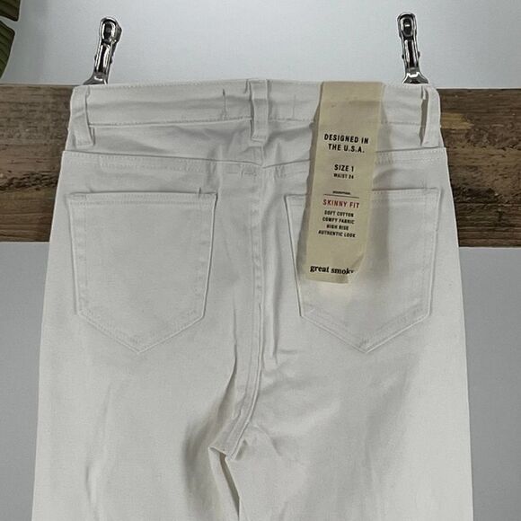 Great Smoky White Denim Junior Size 1 Skinny Distressed High Waist - Picture 4 of 4